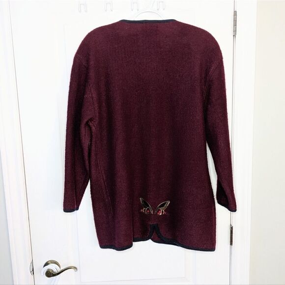 Vintage embroidered burgundy red wool cardigan shacket Medium @X - Picture 8 of 9